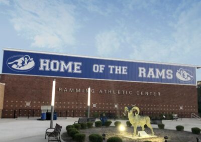 Vinyl Wrap Signage installation on Ladue High's Ramming Athletic Center